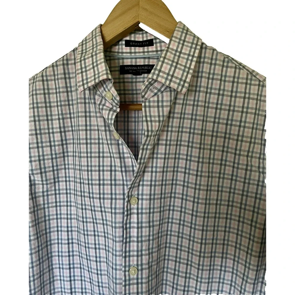 Banana Republic Mens Plaid Grant Slim Fit  Shirt Size M Career Work Metting Fun‎